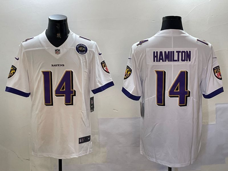 Men Baltimore Ravens 14 Hamilton White Second generation 2024 Nike Limited NFL Jersey style 1